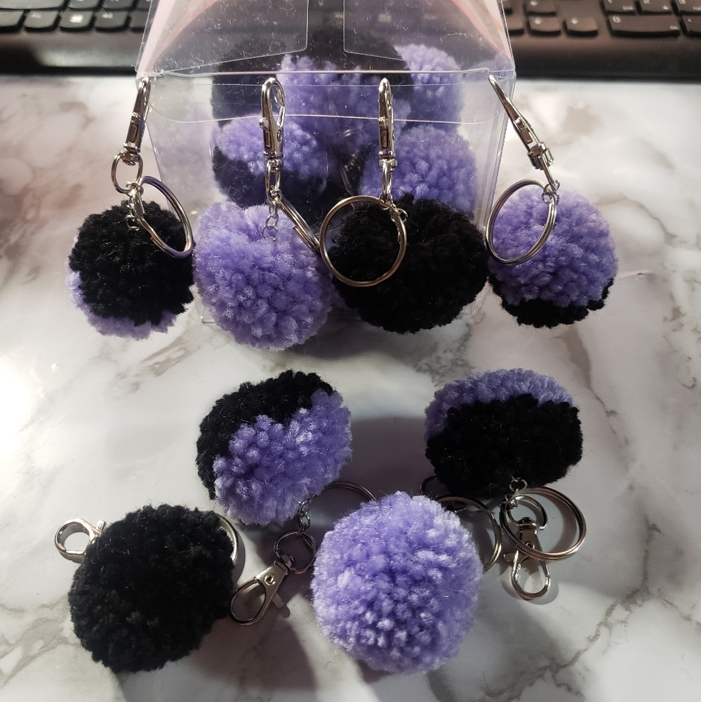 20 Mini Black and Purple Pompoms